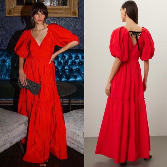 Hunter Bell Sylvie Taffeta Maxi Dress Gown Scarlet Red - Picture 1 of 6